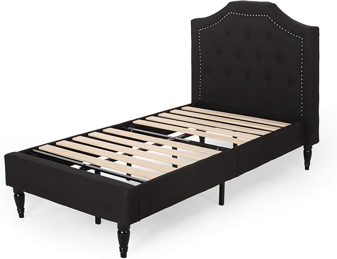 Xenia Twin Bed Platform, Charcoal Gray, Black
