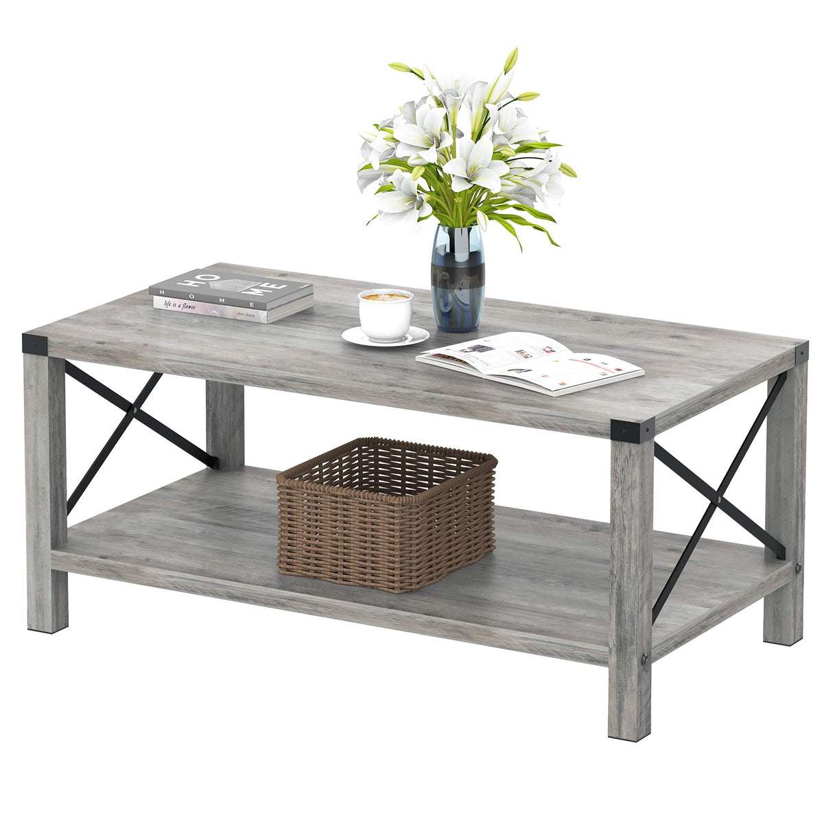 Rectangle Coffee Table 2-Tier Farmhouse Coffee Table