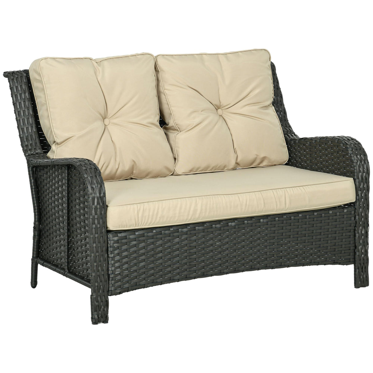 2-Seater Outdoor Sofa with 4" Thick Padded Cushions, PE Rattan Patio Outdoor Couch