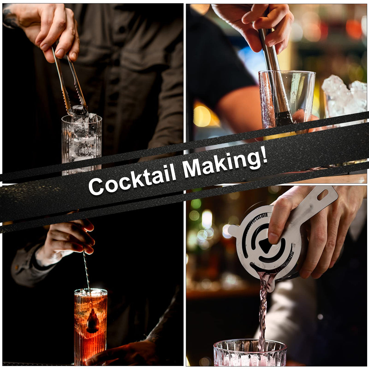 Bartender Kit with Rotatable Stand, 19-Piece Bar Set Cocktail Shaker Set