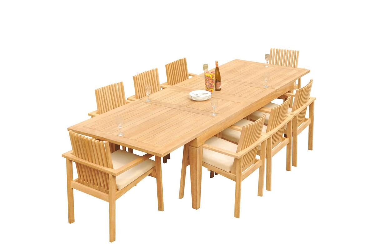 8 Seats 9 Pcs Grade-A Teak Wood Dining Set: 122"