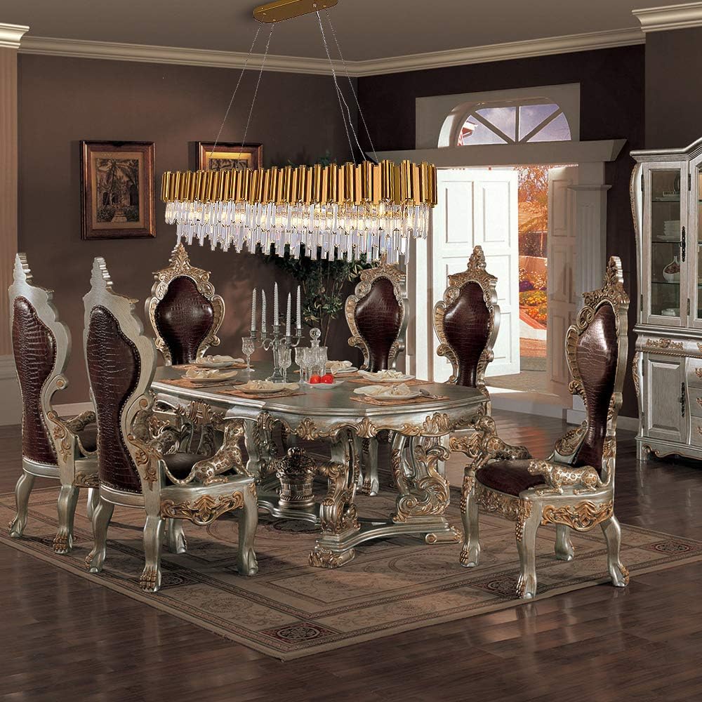 W51 Luxury Modern Crystal Linear Chandelier Lights Pendant Ceiling Light Oval Raindrop