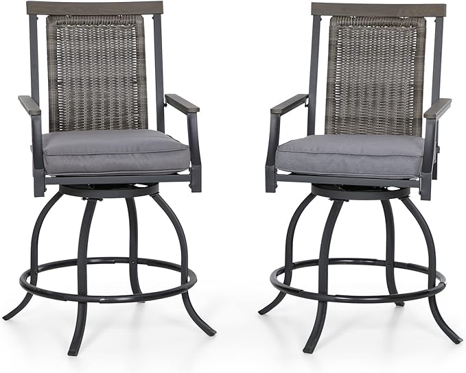 Outdoor Swivel Bar Stools Set of 2, 24" Counter Height Patio Bar Chairs