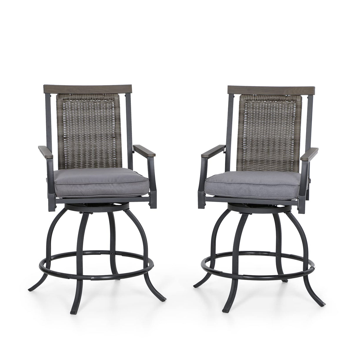 Outdoor Swivel Bar Stools Set of 2, 24" Counter Height Patio Bar Chairs