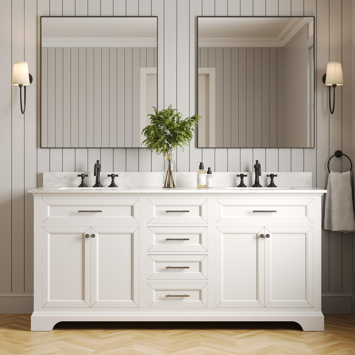 72'' Bathroom Vanity with Double Sink Top of DeerValley, Engineered Wood and Boxwood