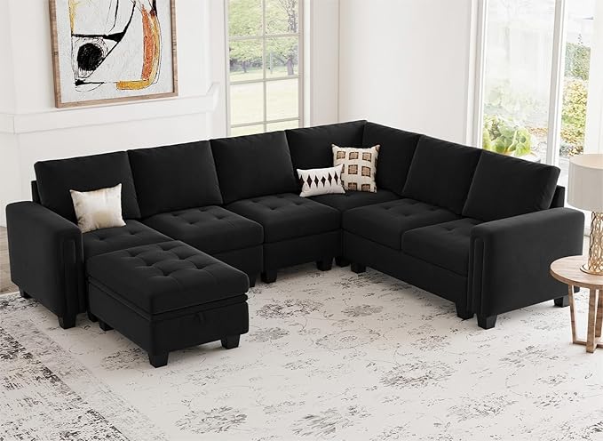 Sectional Sofa Couch 7-Seater Convertible Sectional Sofa Velvet Modular Sectional