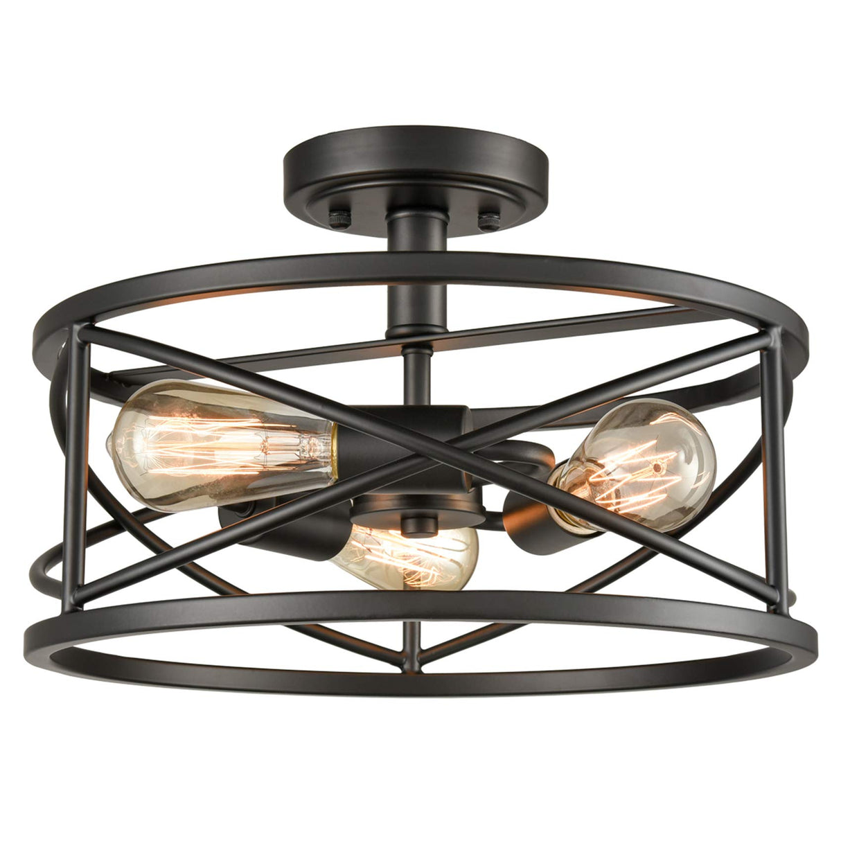 Farmhouse Semi Flush Mount Ceiling Light Fixture Black Rustic Metal Caged Ceiling