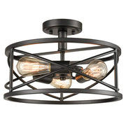 Farmhouse Semi Flush Mount Ceiling Light Fixture Black Rustic Metal Caged Ceiling