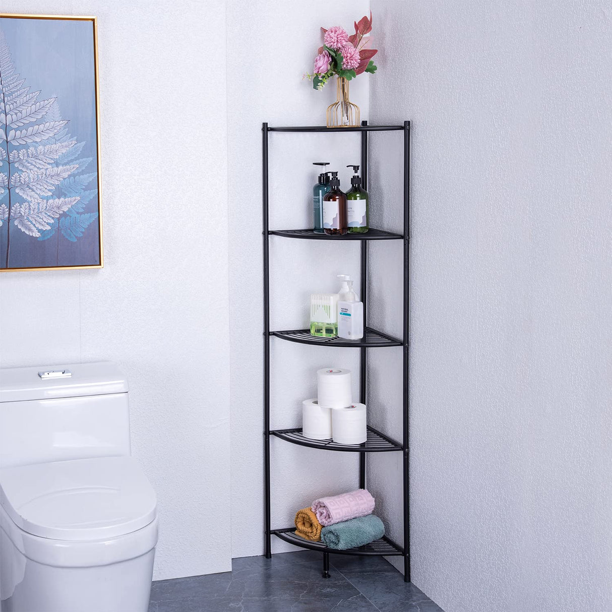 5-Tier Metal Corner Wire Shelf Compact Shelving Display Unit Plant Stand