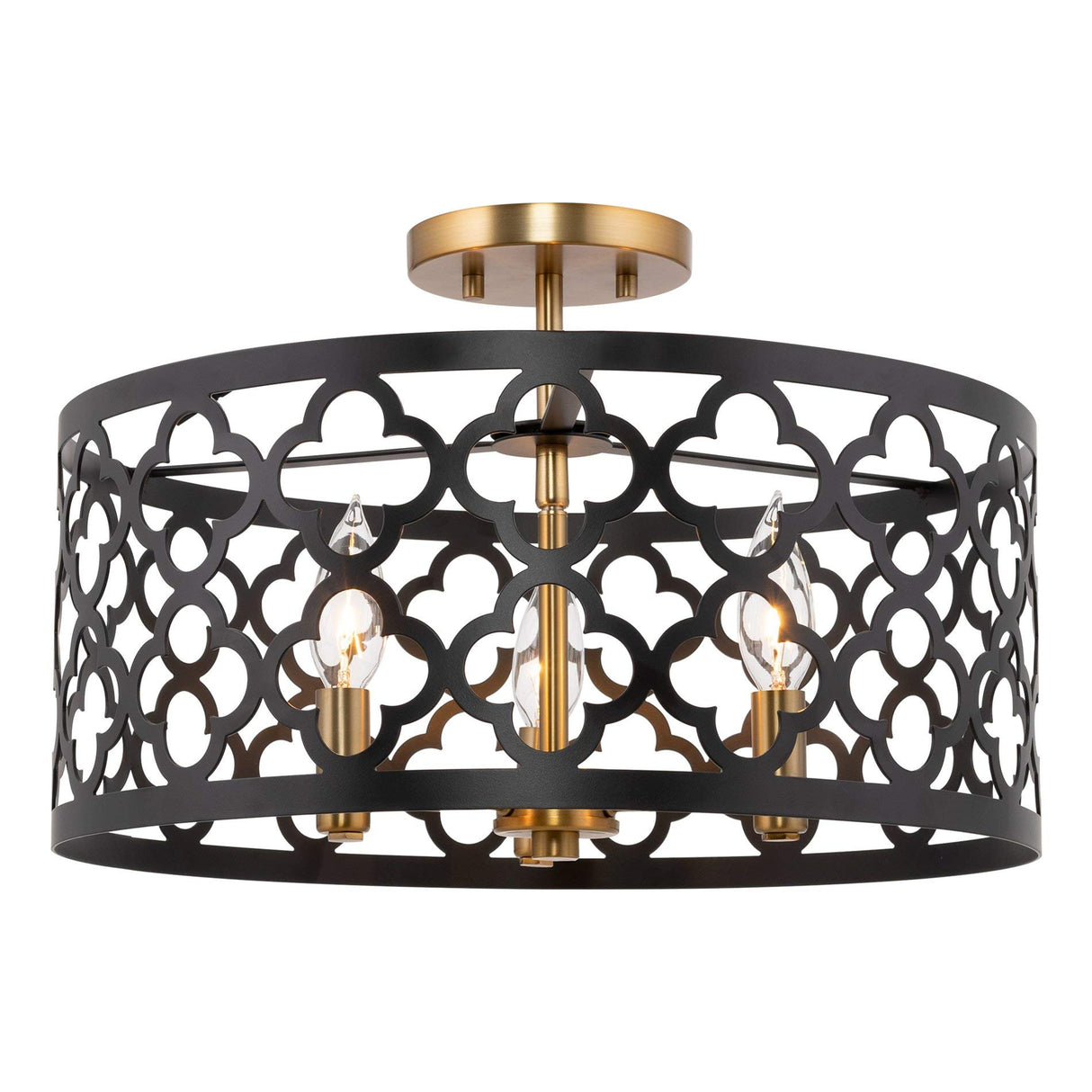 Sutton 16" 3-Light Modern Semi-Flush Mount Ceiling Light, Metal Drum Shade