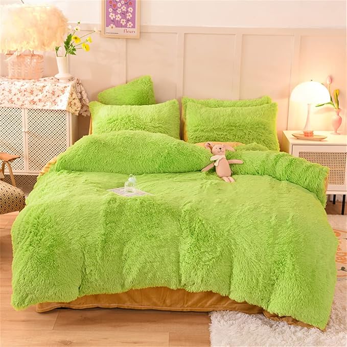 Plush Shaggy Duvet Cover Set Queen Luxury Fluffy Faux Fur Comforter Cover Set Ultra