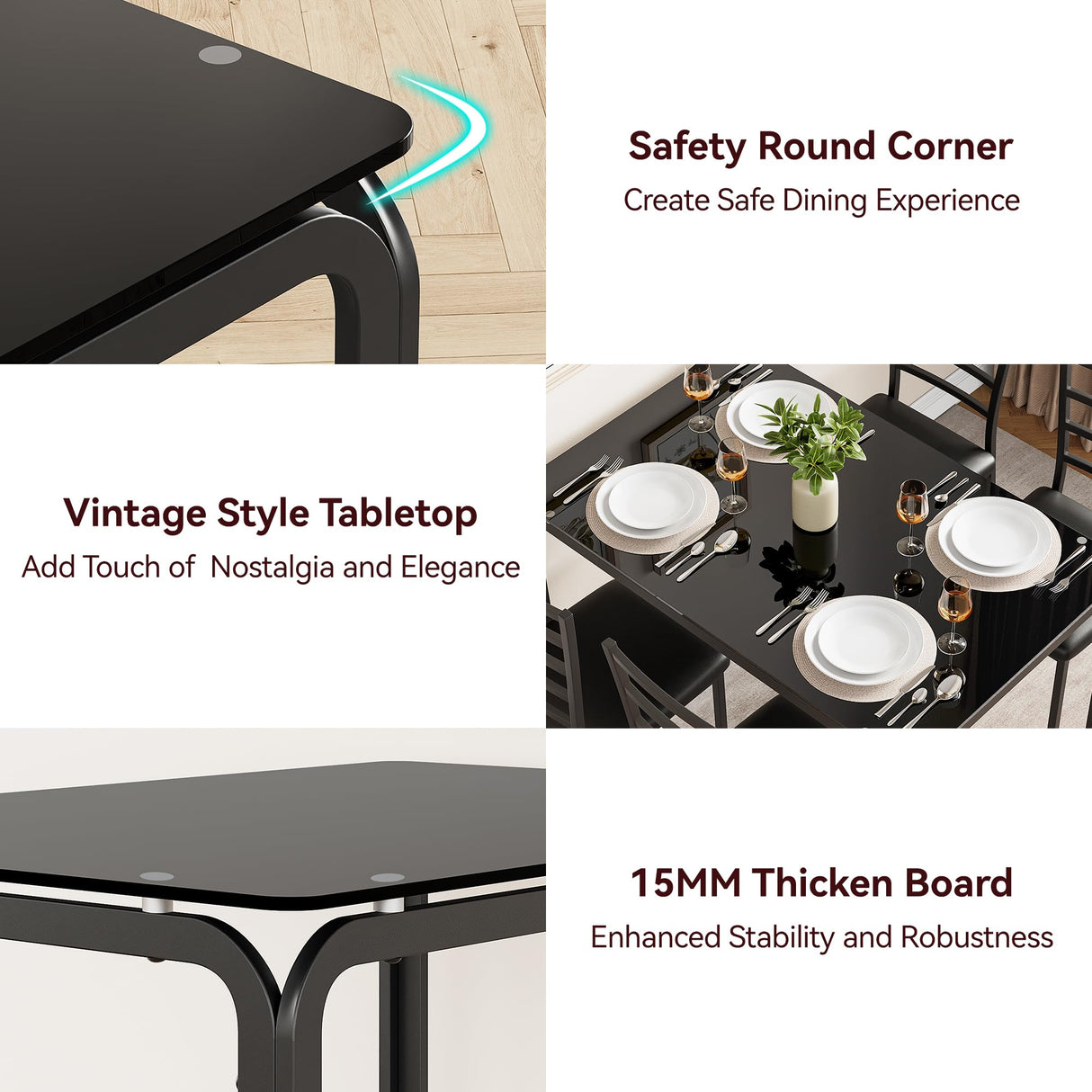 Glass Dining Table Set for 4, Kitchen Table and Chairs