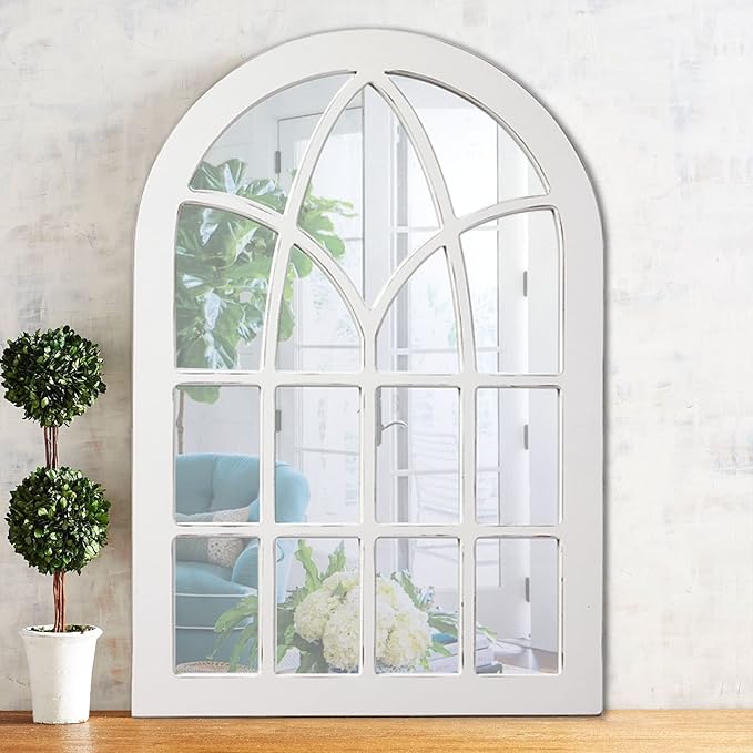 Rustic Full Length Mirror with Stand 60" x 24", Hanging White Farmhouse Big Mirror Full Body