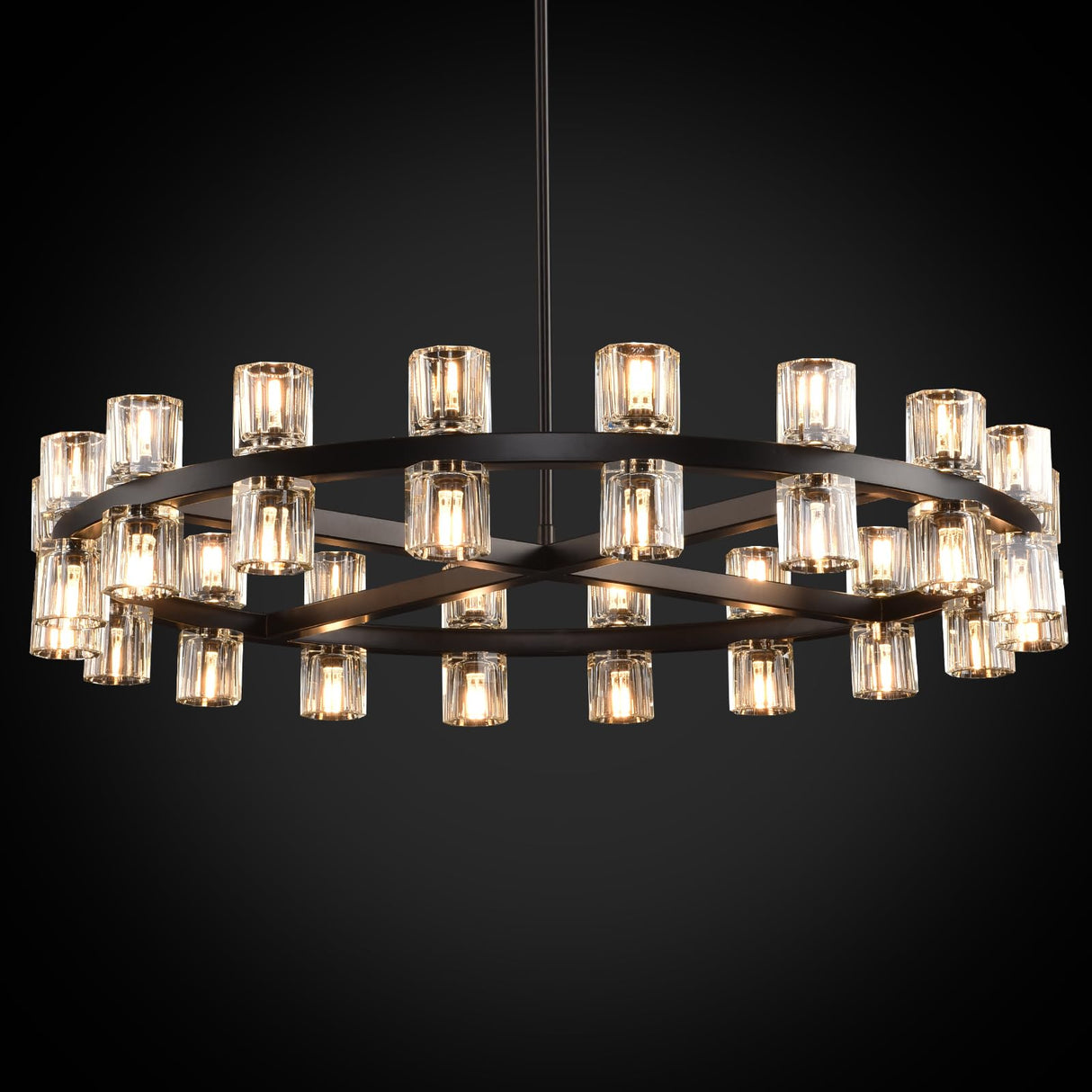 Modern 36" Black Round Chandelier, K9 Crystal Chandeliers for Dining Room, Living