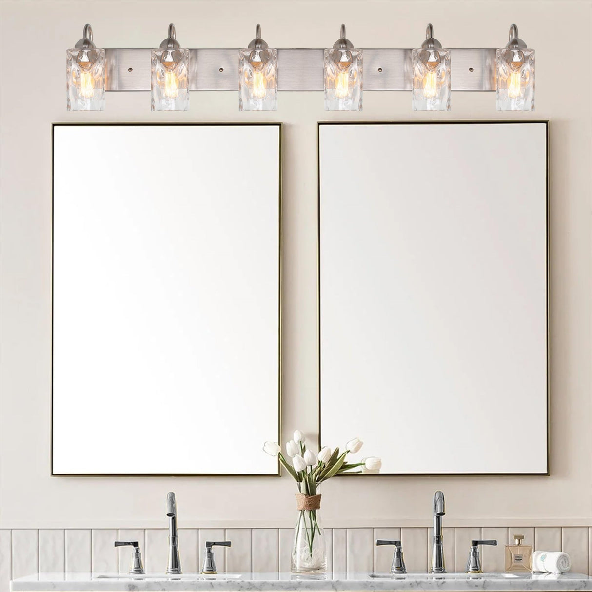 Armada II 48" 6-Light Modern Over Mirror Vanity/Bathroom Light, Hammered Glass Shades
