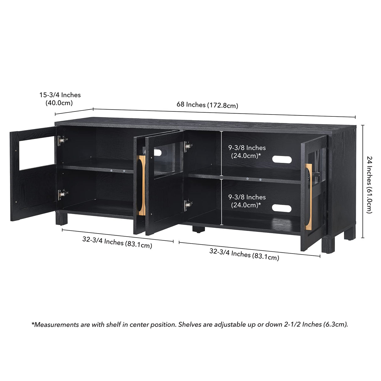 Holbrook TV Television-Stands, 68" Wide, Black Grain