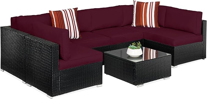 7-Piece Modular Outdoor Sectional Wicker Patio Conversation Set w/ 2 Pillows