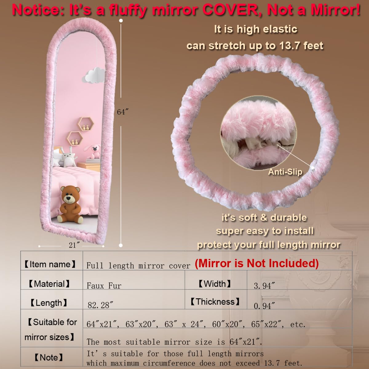 Full Length Mirror Cover Universal Ultra Soft Non-Slip Cover Free Standing Full Body Mirror