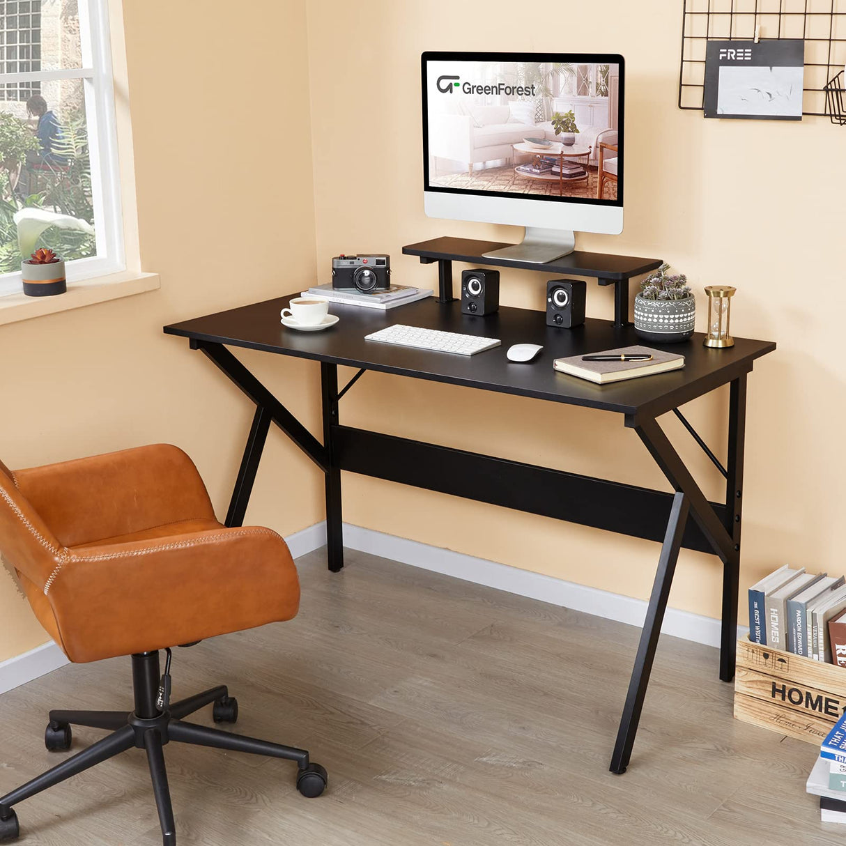 Home Office Desk with Monitor Shelf Computer Gaming Desk 47 inch Writing Study Table