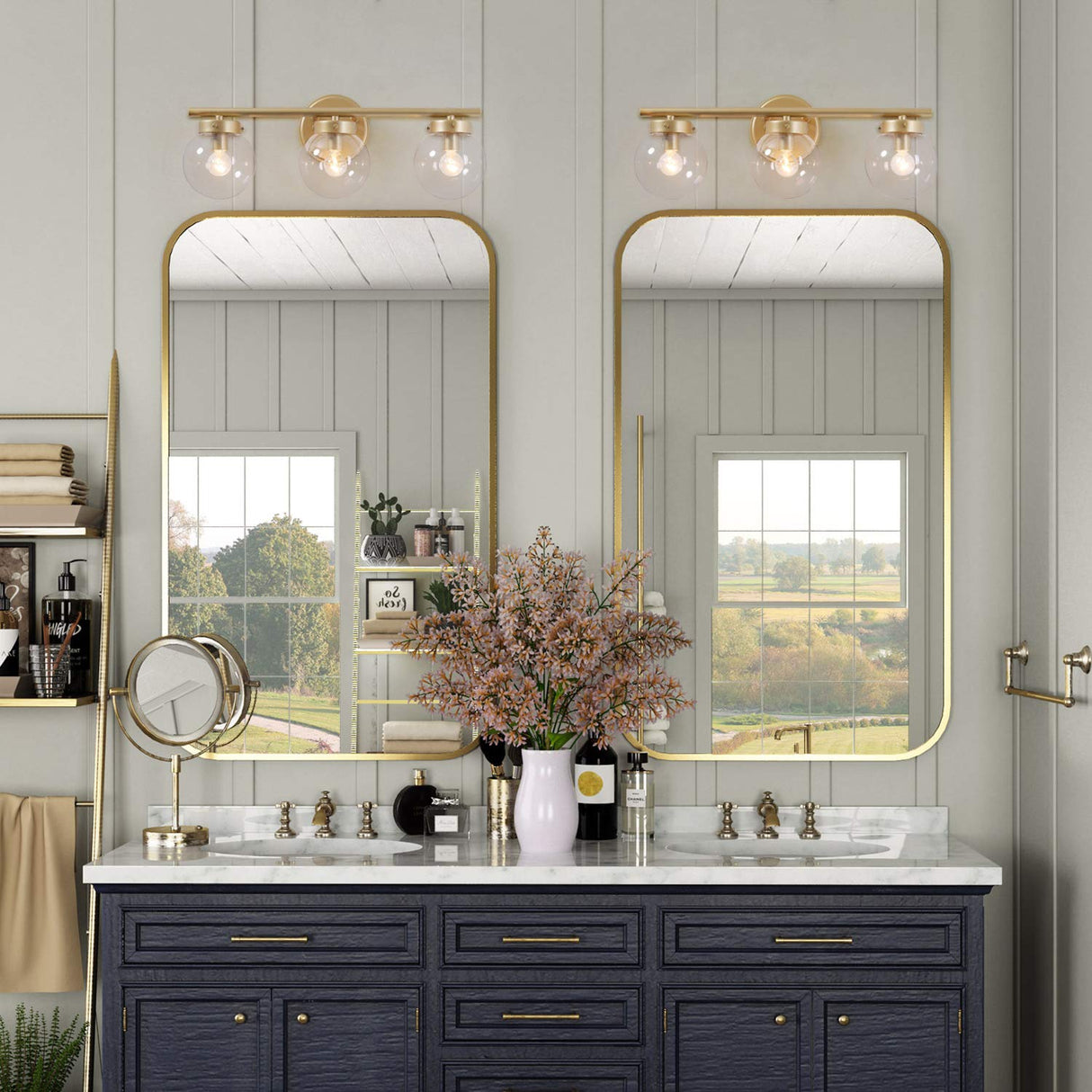 Bathroom Light Fixtures, Gold Vanity Light Fixture with Clear Glass Shades