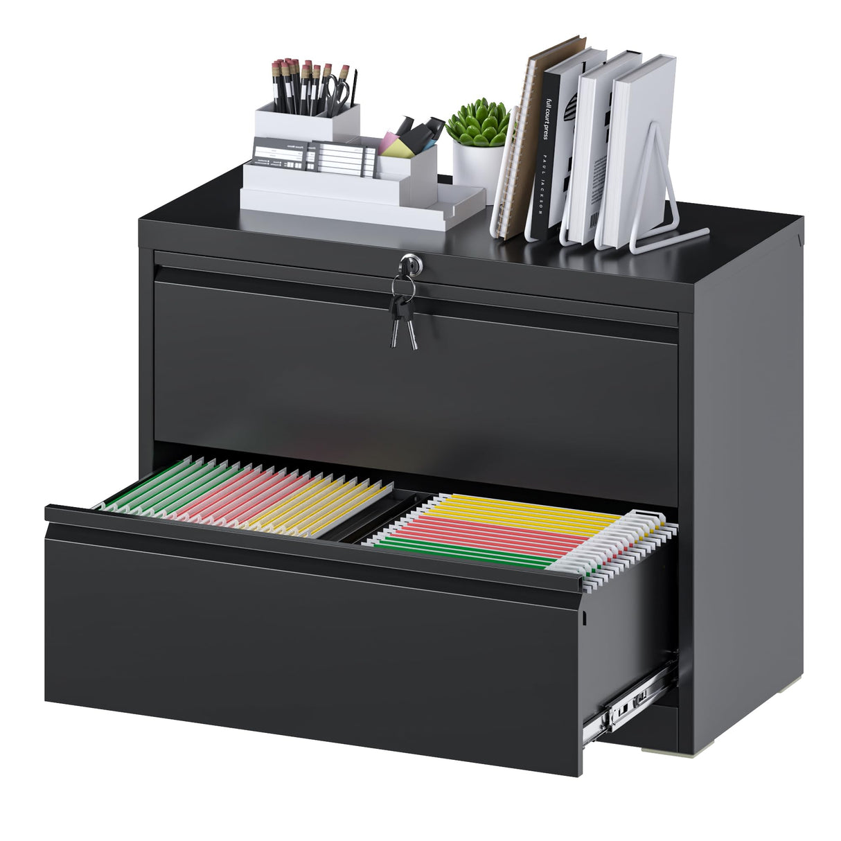 2 Drawer Lateral File Cabinet,Metal Filing Cabinet with Lock, Cabinet for Home Office School Hanging Files Letter/Legal/F4/A4 Size, Assembly Required, Black