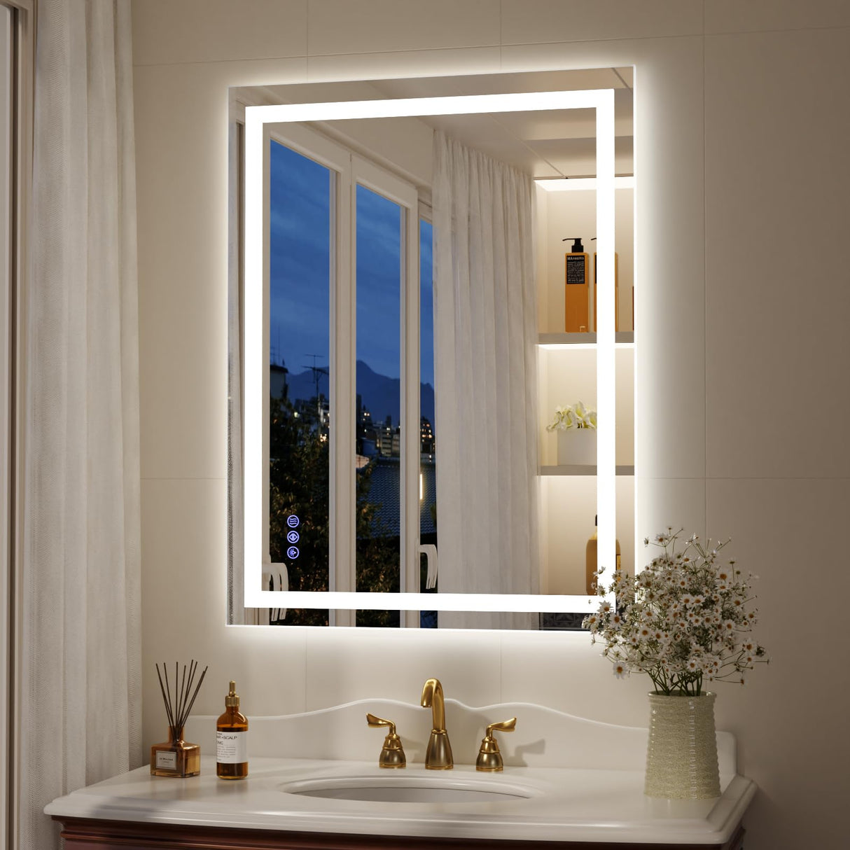 LED Bathroom Mirror 36x24 with Anti-Fog & Dimmable Lighting