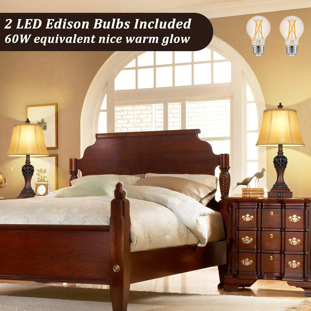 Touch Control Dimmable Table Lamps with USB Ports - Set of 2