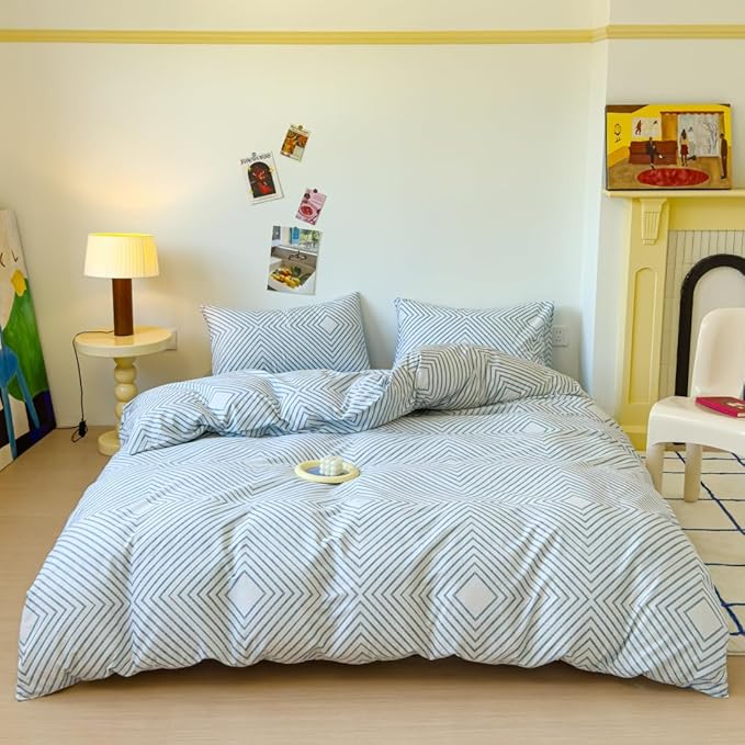 Plaid Duvet Cover Set Queen 100% Cotton Bedding Black and White Grid Checkered Print