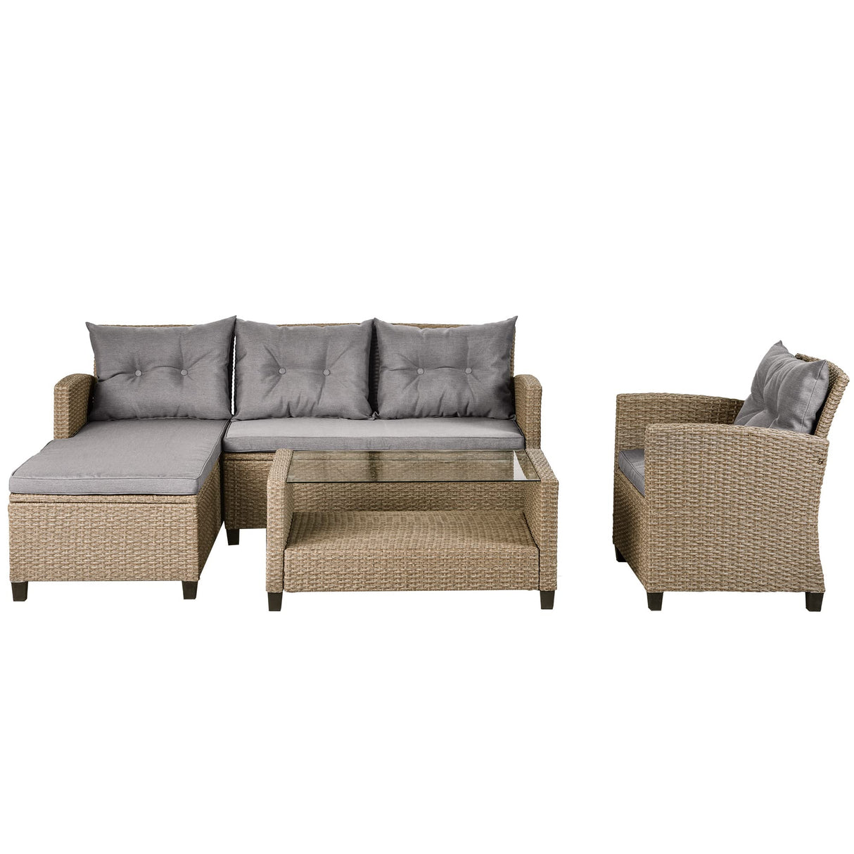 4 Piece Outdoor Patio Furniture Conversation Set Wicker Ratten Sectional Sofa
