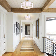 16" Semi Flush Mount Ceiling Light Fixture, 3-Light Golden Metal Mesh Drum Ceiling Light