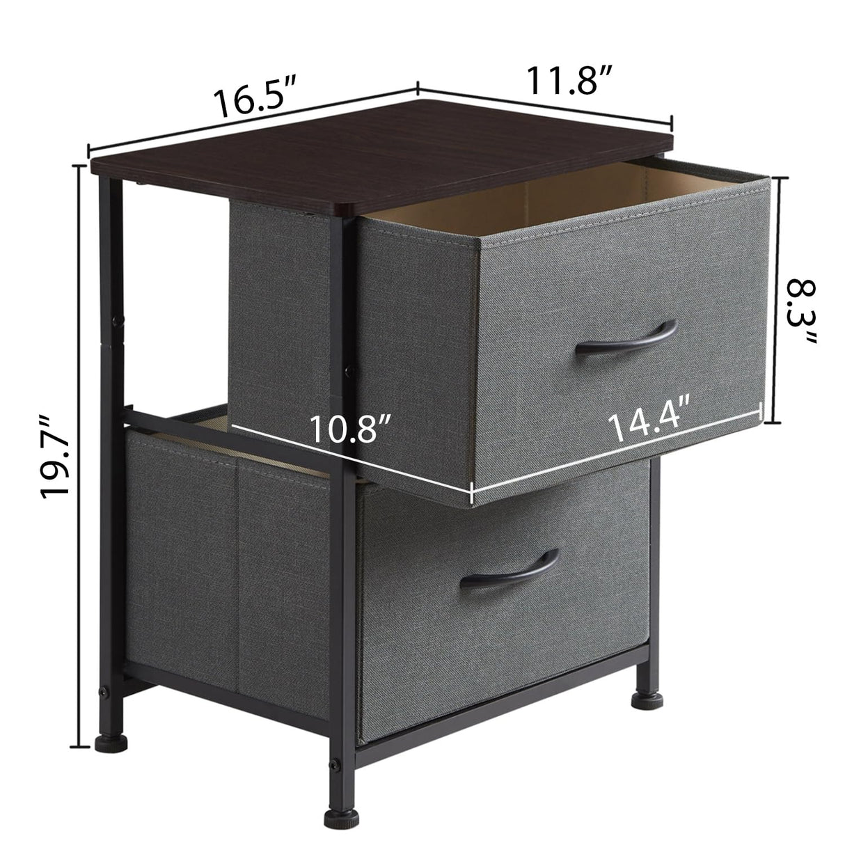 Nightstand with 2 Drawers, Bedside Table Small Dresser with Removable Fabric Bins