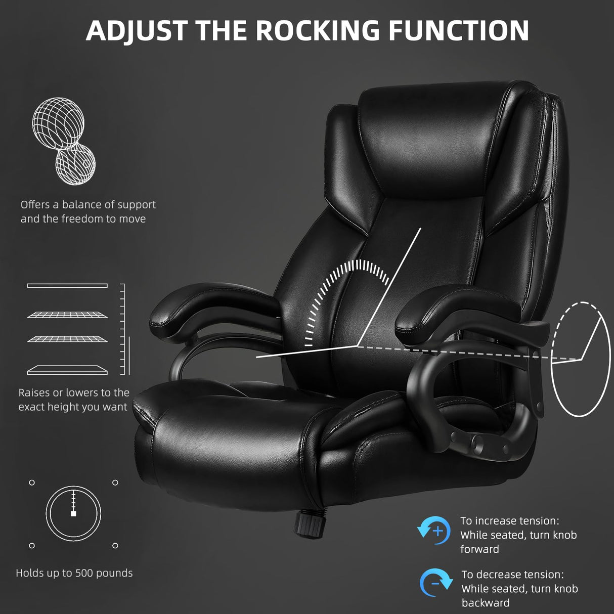 500lbs Heavy Duty Office Chair for Low Back Pain Relief, Big and Tall Office Chair with Ergonomic Lumbar Support