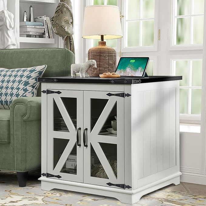 Wood Side Table Square Nightstand for Living Room