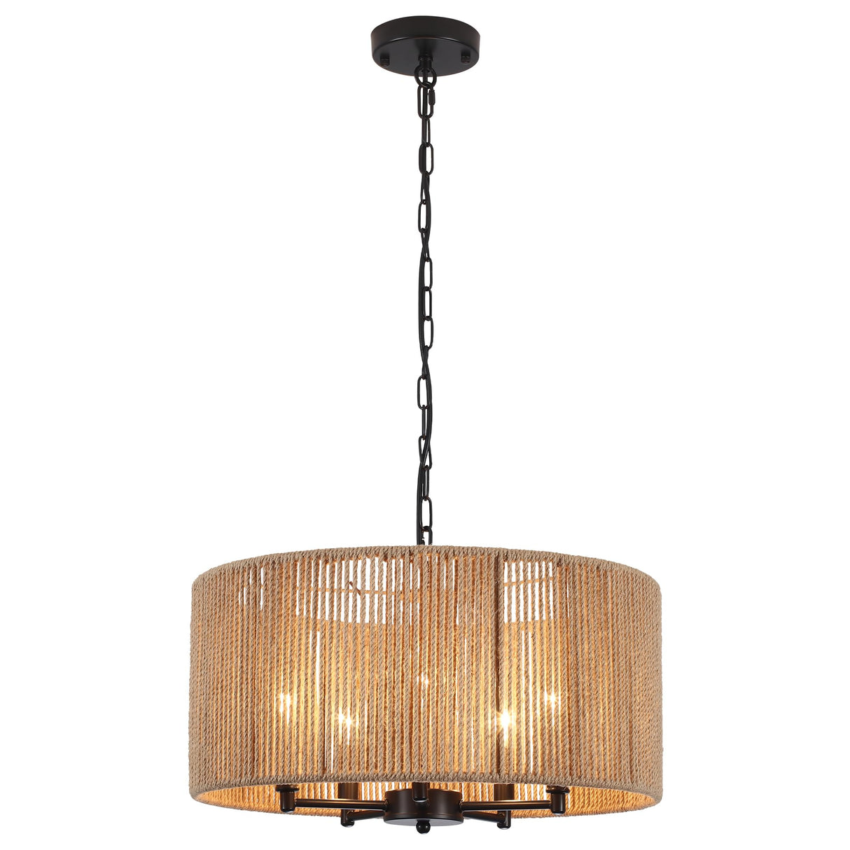 5-Lights Boho Chandelier 19.25 Inch Rattan Chandeliers for Dining Room Wicker Pendant