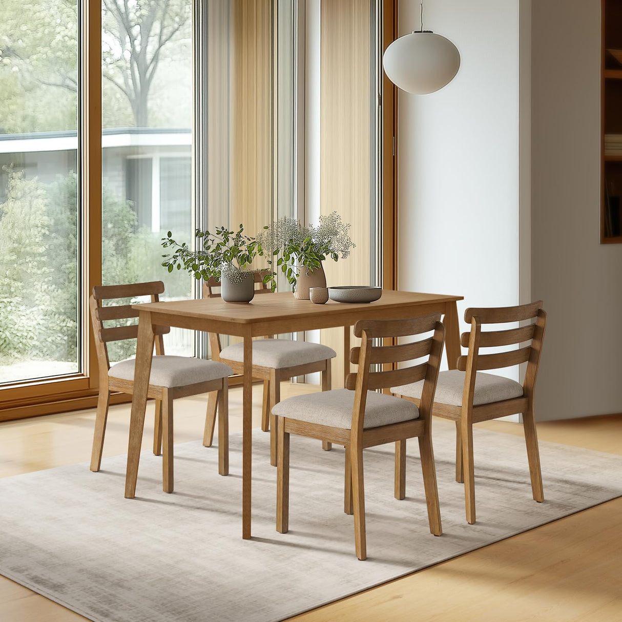 Dining Table Set for 4, Wooden Dining Roon Table and Solid Wood Chairs, 5-Piece Modern