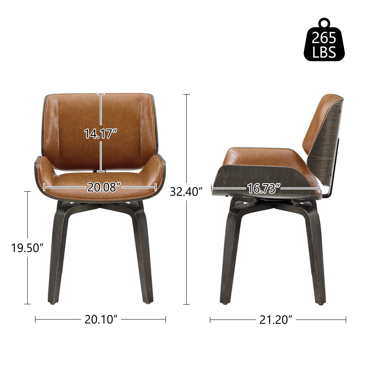 Swivel Dining Chairs Set of 2, Mid Century Modern Kitchen Dining Room Chairs,