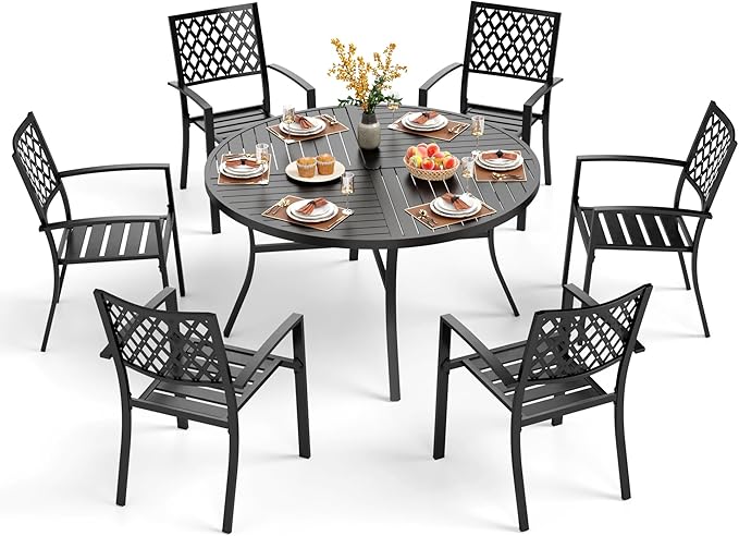 5 Piece Outdoor Dining Table Set for 4, 42” Round Steel Dining Table