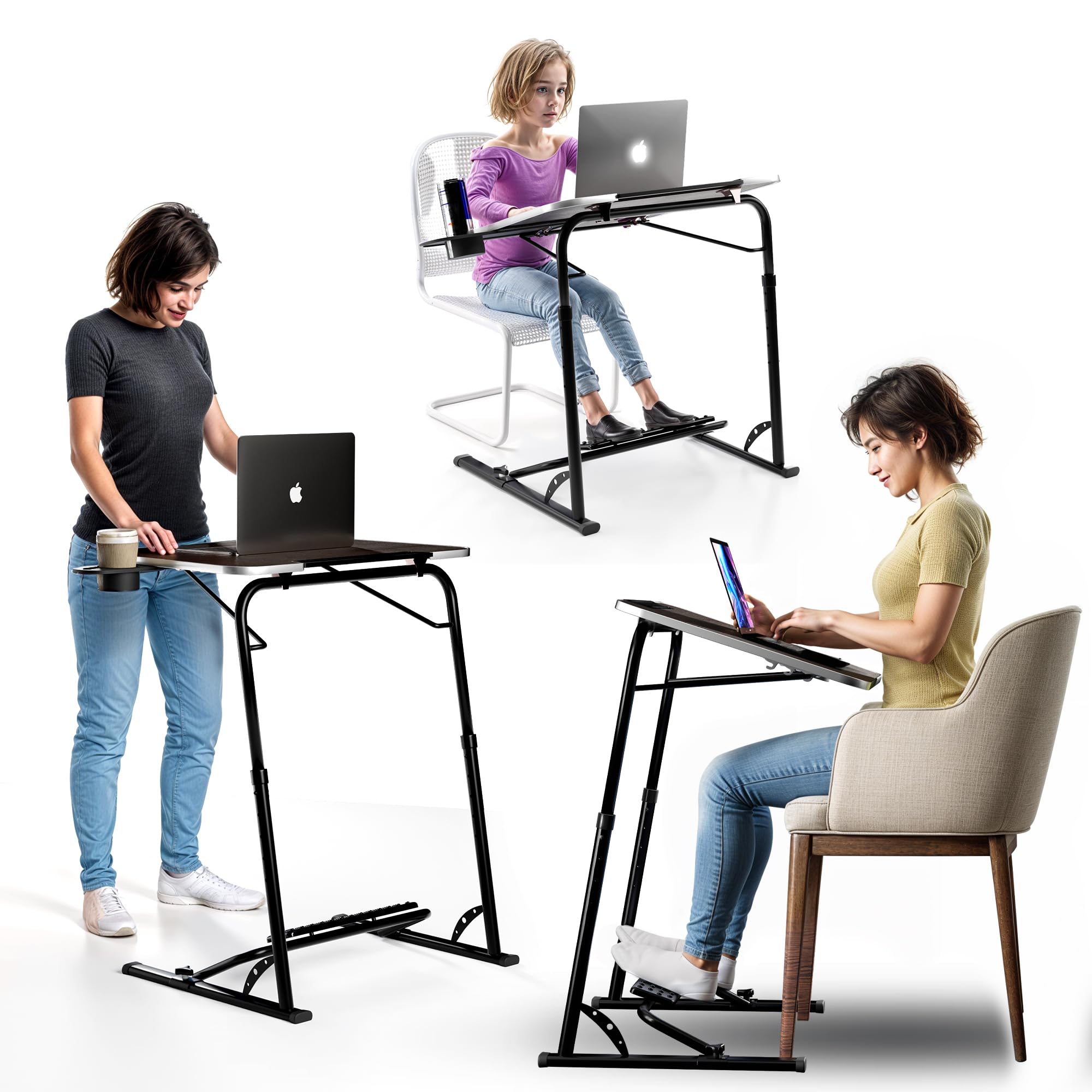 Large Folding TV Tray Table - Wooden Height & Angle Adjustable Laptop Table