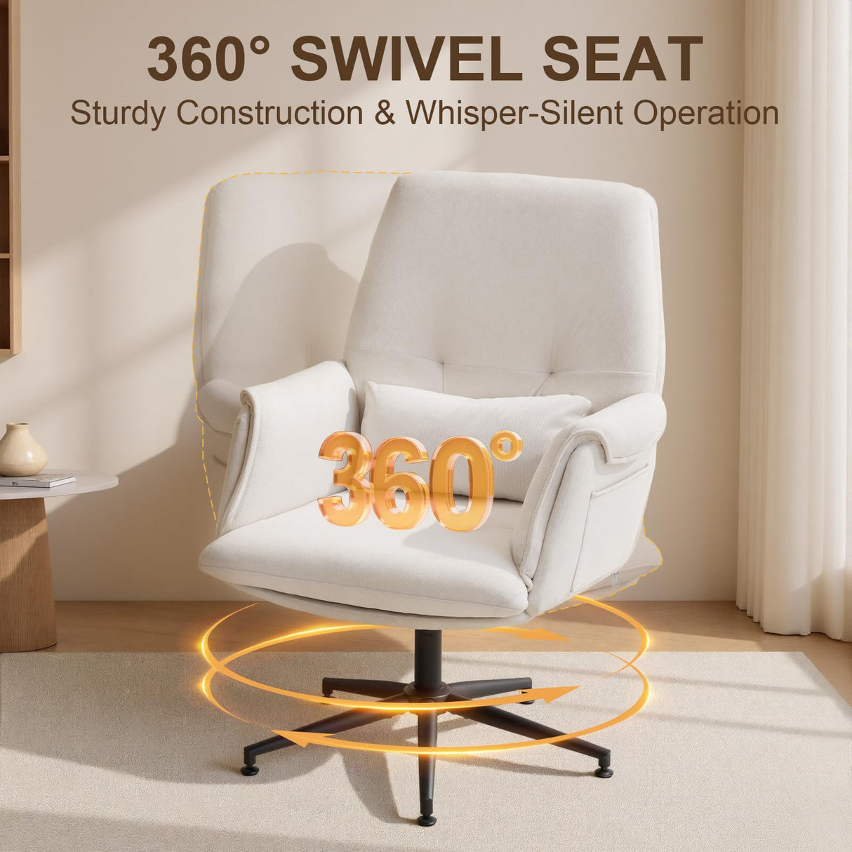 High Back Fabric Office Chair - Cross-Legged Desk Chair with Armrests