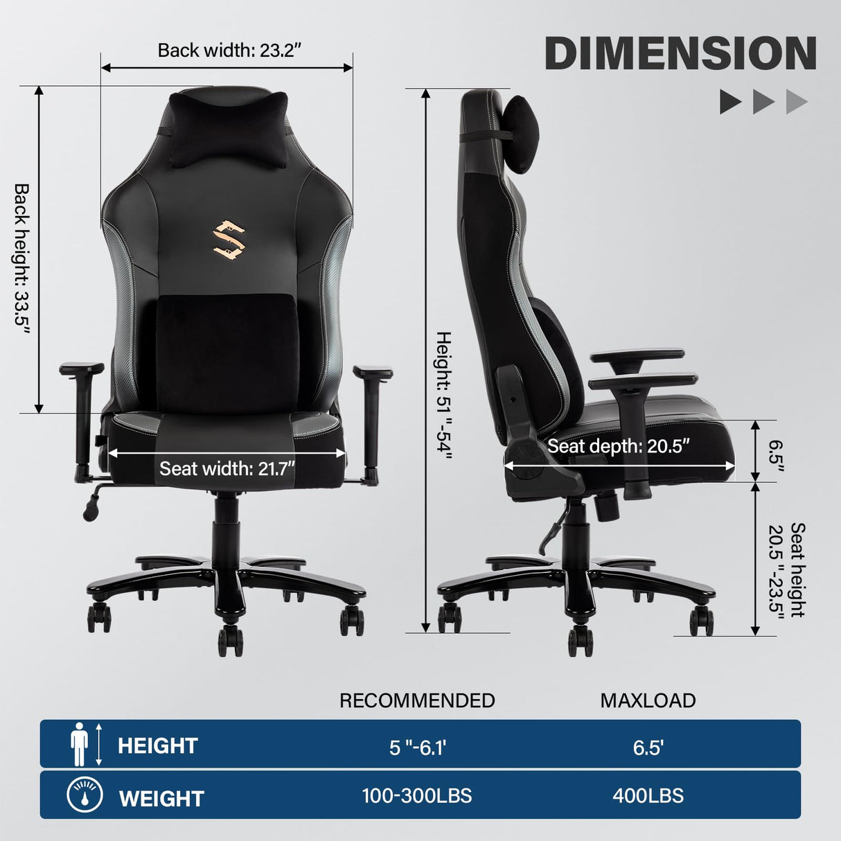 Big and Tall Gaming Chair 400lb Massage Memory Foam Gaming Chair