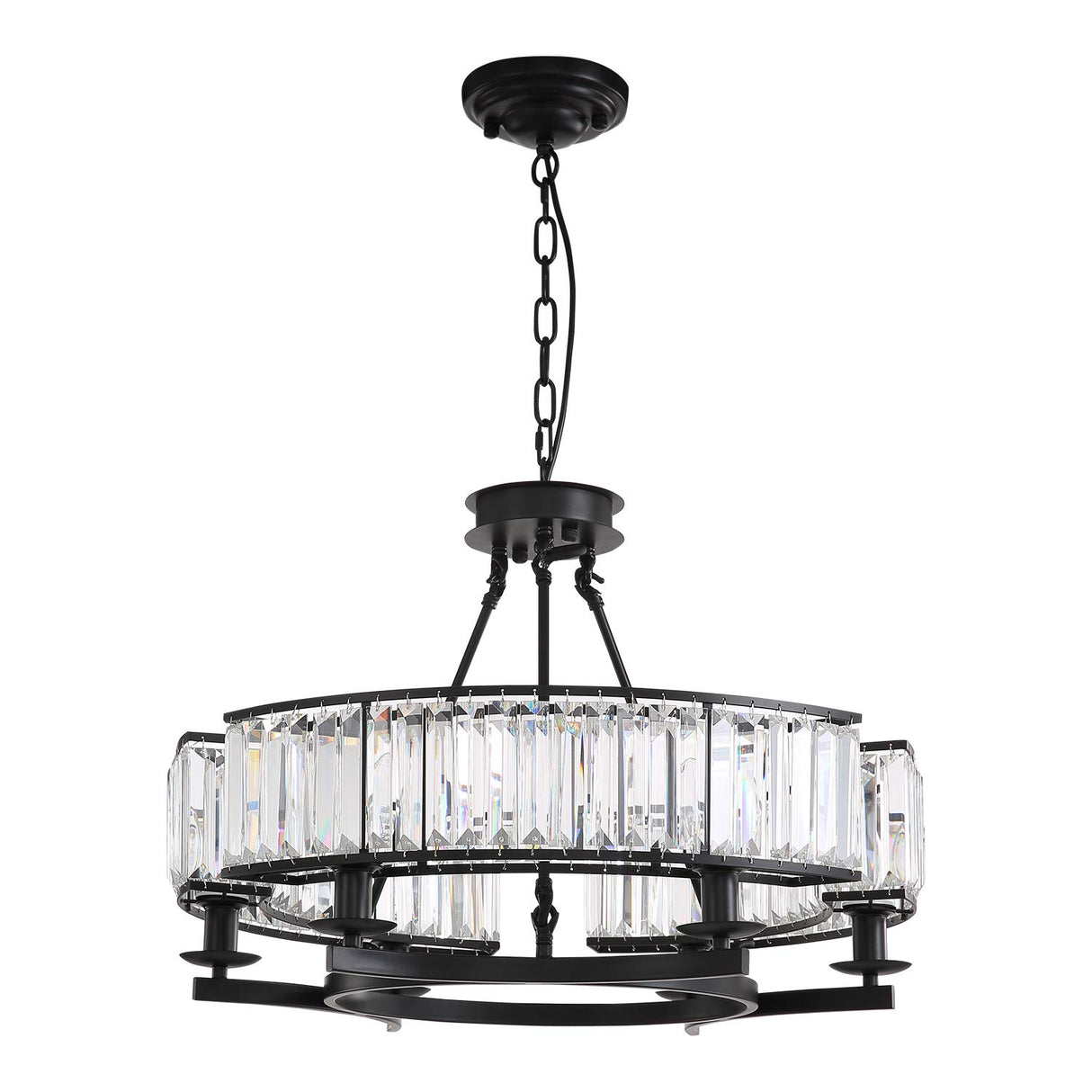 Round Crystal Chandelier Black Modern Industrial Pendant 6 Lights