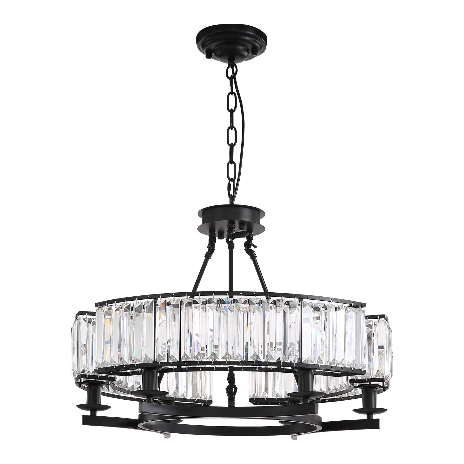 Round Crystal Chandelier Black Modern Industrial Pendant 6 Lights