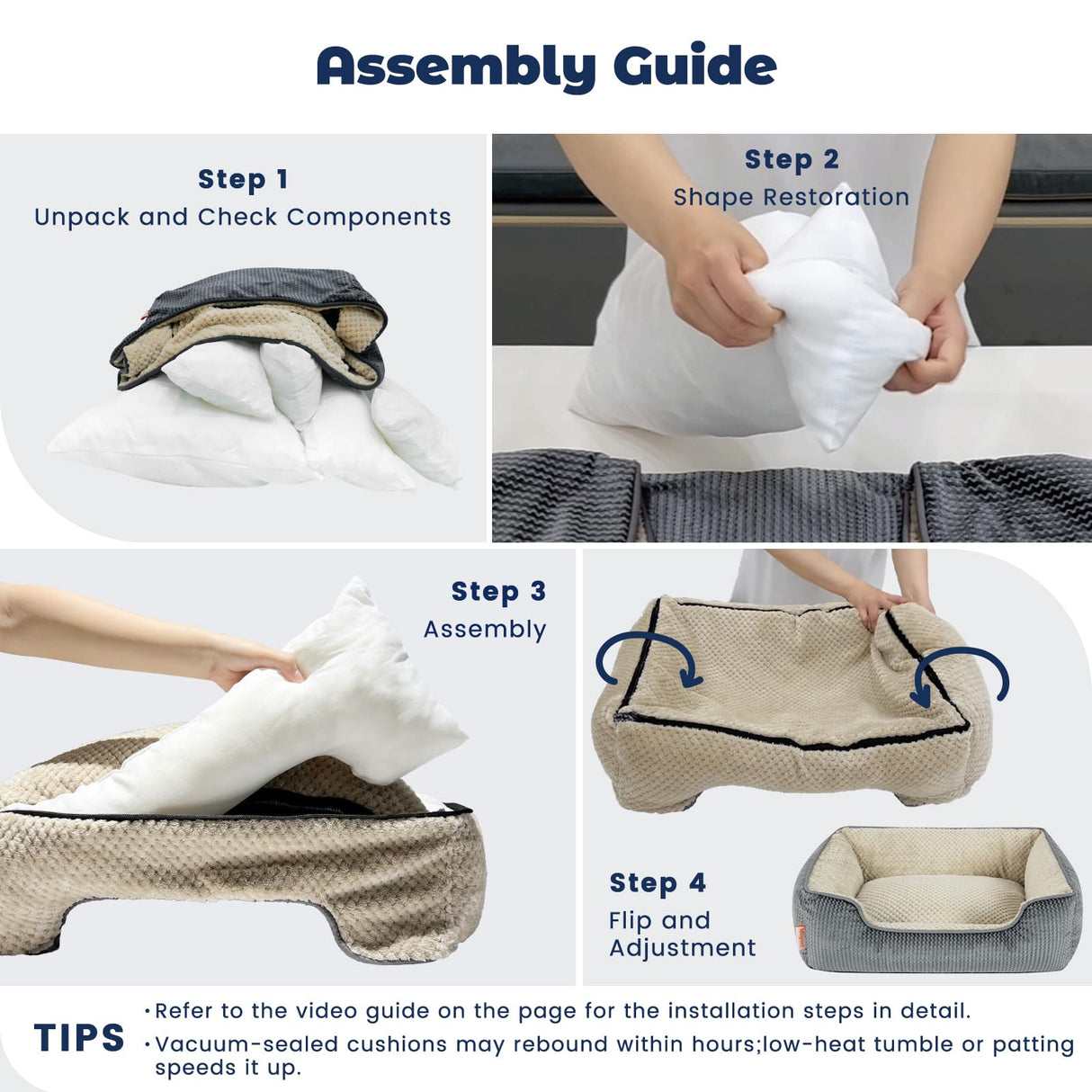 Removable Washable Dog Bed for Medium Dog Easy Clean - Rectangle Pet Bed