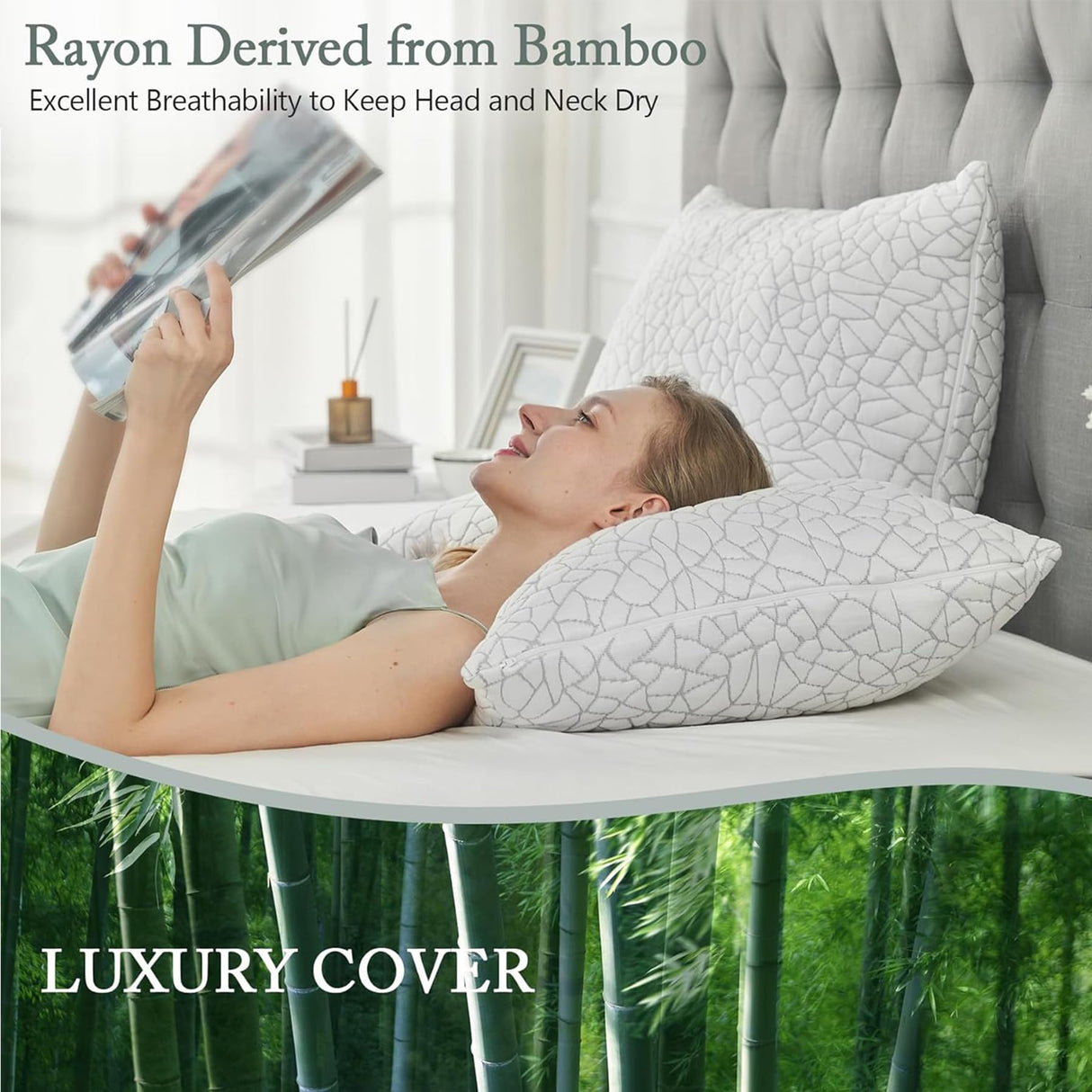 Rayon Derived from Bamboo Pillows King Size Set of 2