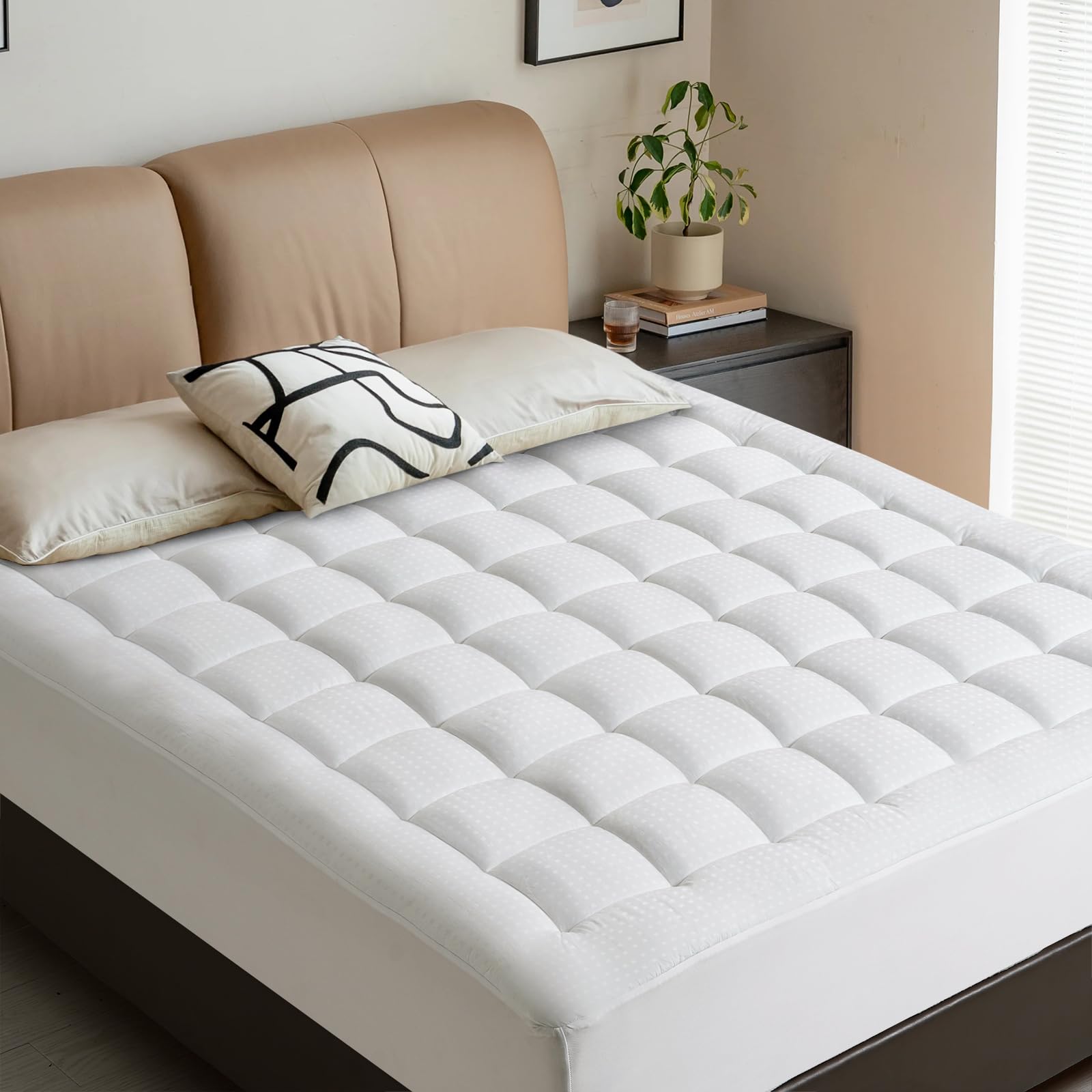 Mattress Pad Full Size Soft Cotton Mattress Cover,Quilted Fitted Mattress Topper with Deep