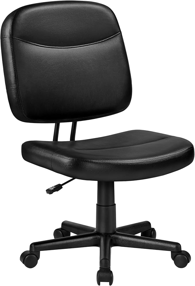 Armless Office Chair Ergonomic Desk Chair Low Back PU Leather Adjustable Swivel