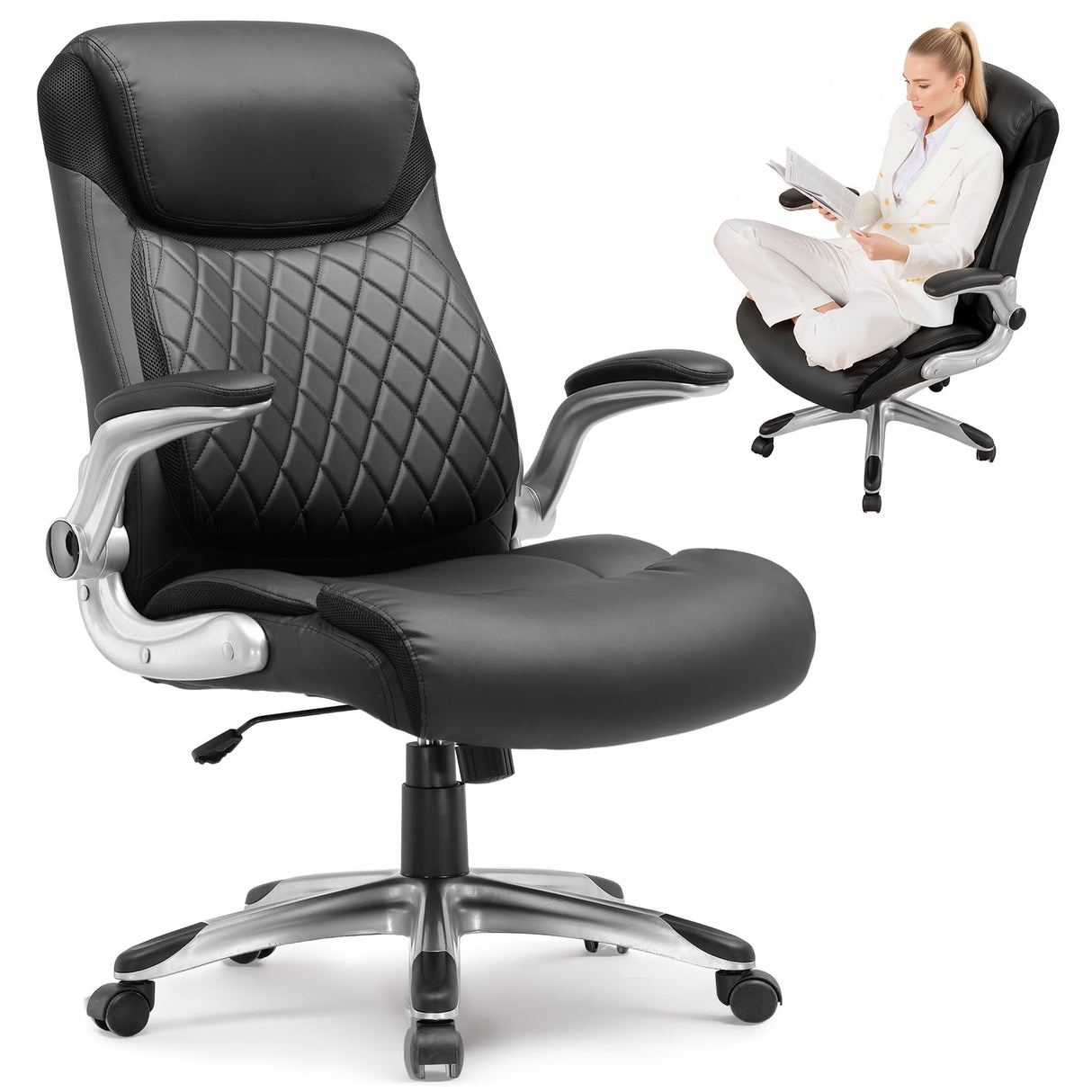 Big and Tall Office Chair 400LBS - Wide Leather Executive Desk Chair