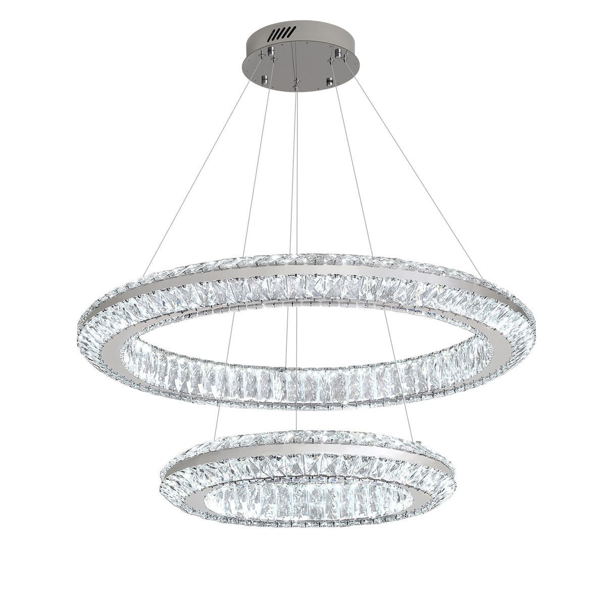 Flashing God 2 Ring Chandelier Modern Crystal Chandeliers LED Pendant Lights Silver Ring Chandelier for Bedroom Dining Room High Ceiling Foyer