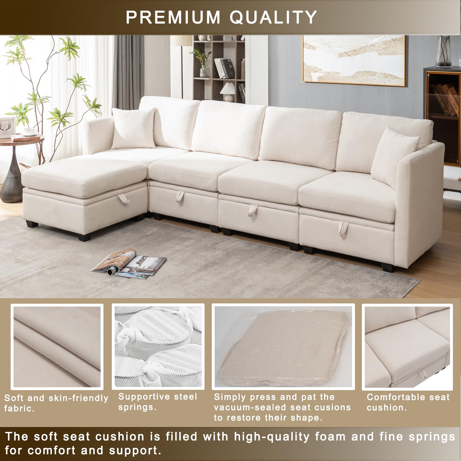 Modular Sectional Sofa,U Shaped L Shaped Sectional Couch with Storage 5 Seats,