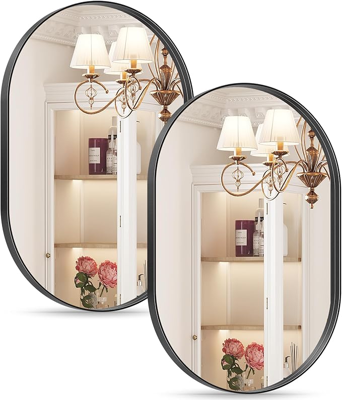 2 Pack Black Oval Mirrors, 20" x 33" Double Modern Mirror for Living Room